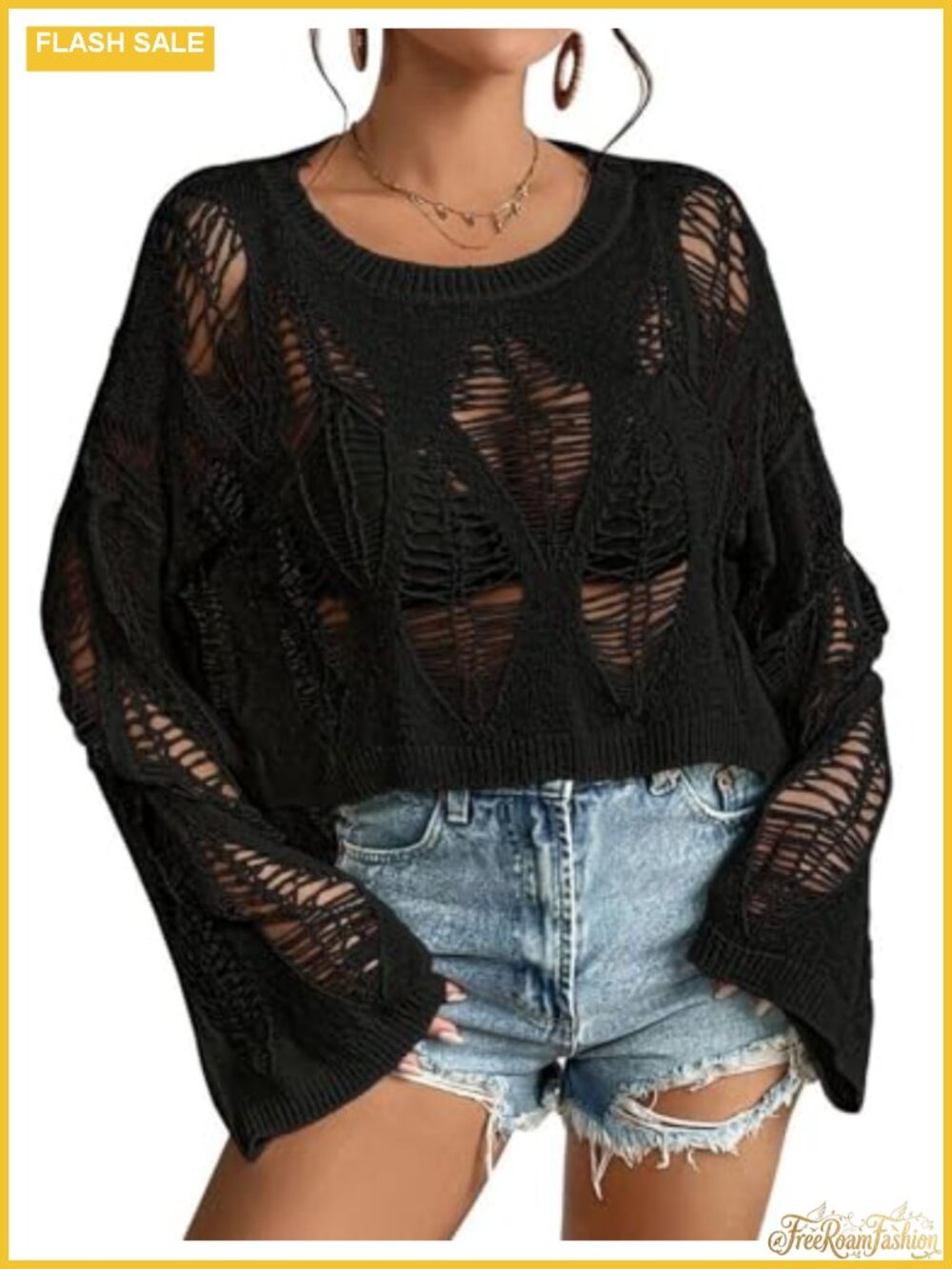 Womens Oversized Gothic Sweater Long Bell Sleeve Knit Pullover